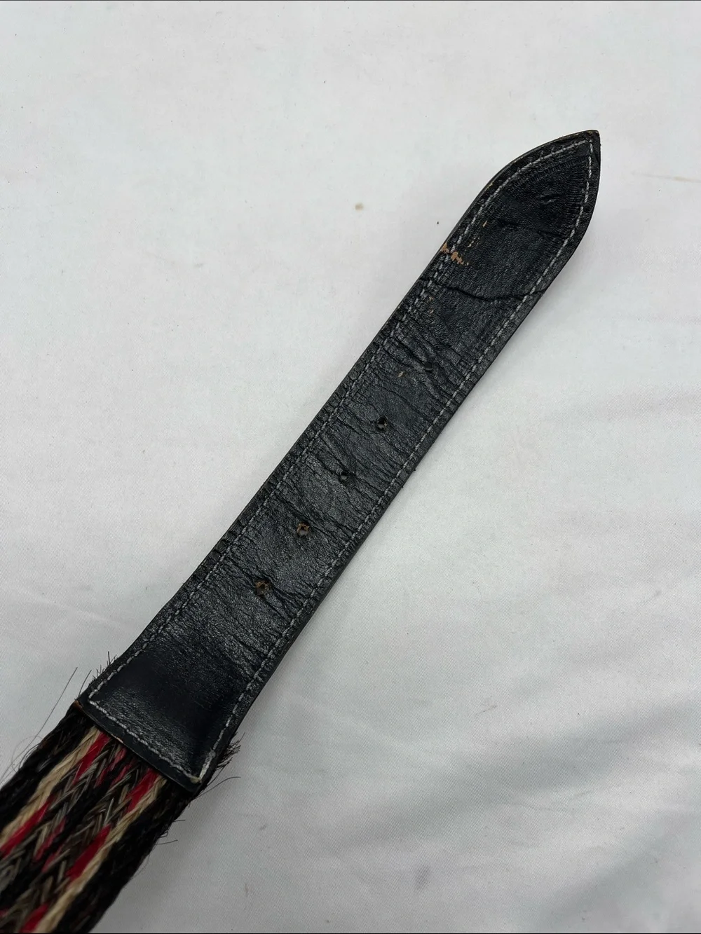 Black and Red Braided Straw Belt with Floral Details